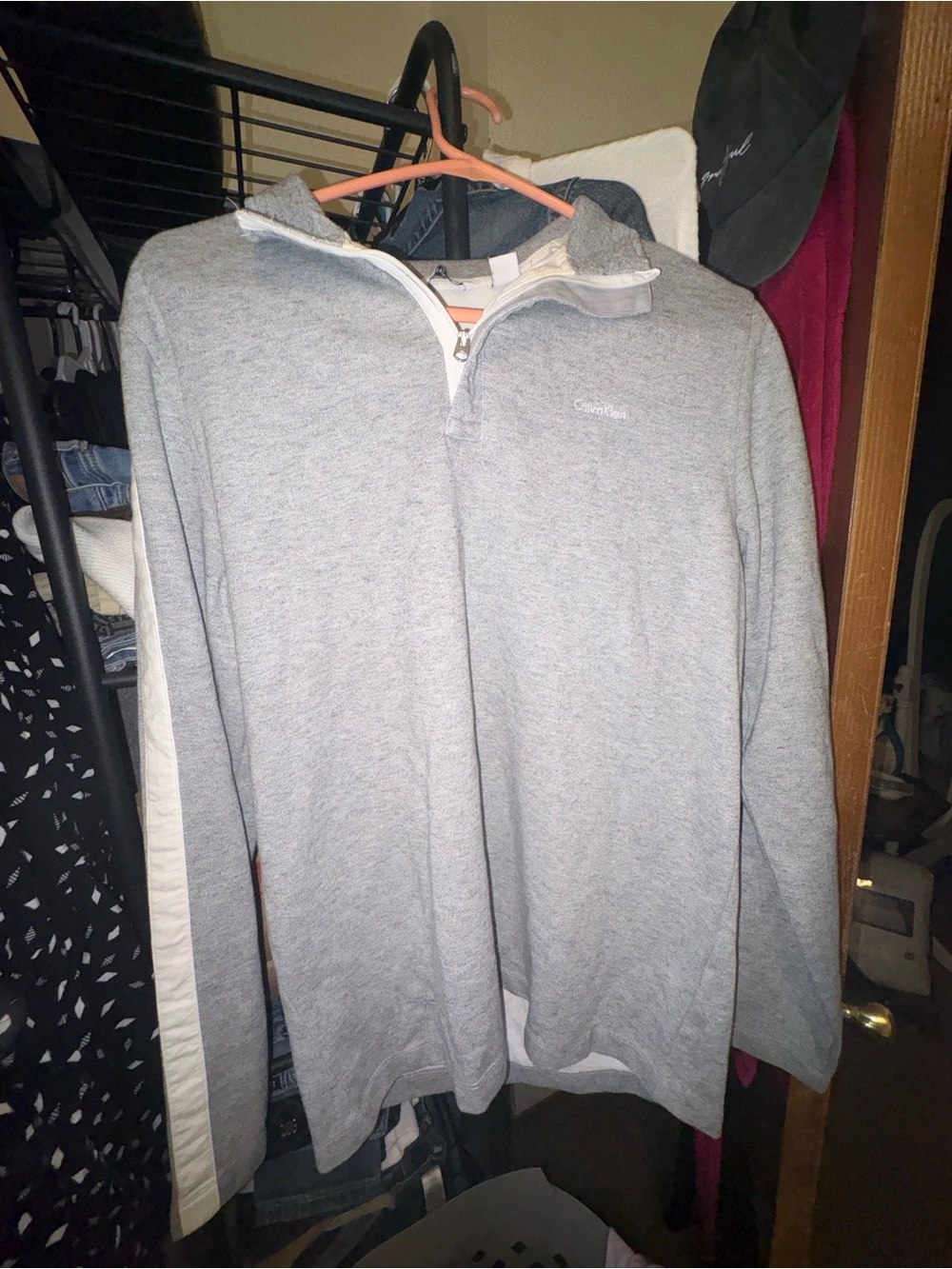 Calvin Klein Men’s Light Gray Crewneck Sweater with White Trim